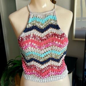 Hollister Multicolor Crochet Style Halter Crop Top